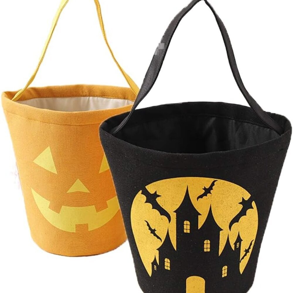 Halloween Trick or Treat Bag, Pumpkin Canvas Candy Tote Bucket Multipurpose Port